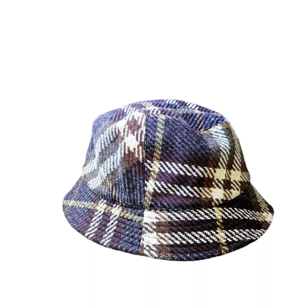 BURBERRY LONDON Hat Check Patterned Wool Bucket Cap EUC